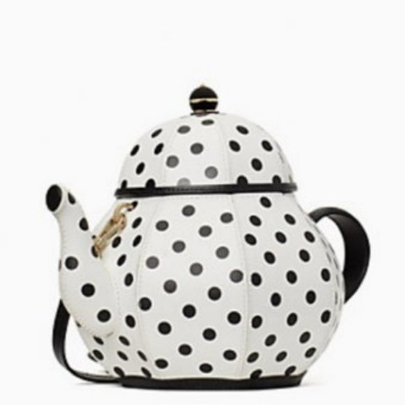 kate spade white black polka dot tea party teapot crossbody bag purse nwt - Picture 3 of 9
